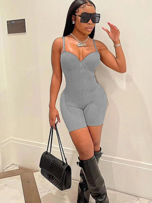 Summer Women Clothing New Sexy Low-Cut Sling High Waist Figure Flattering Sheath Romper for Women Romper