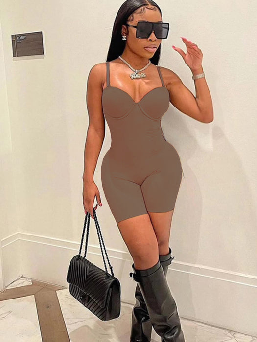 Summer Women Clothing New Sexy Low-Cut Sling High Waist Figure Flattering Sheath Romper for Women Romper