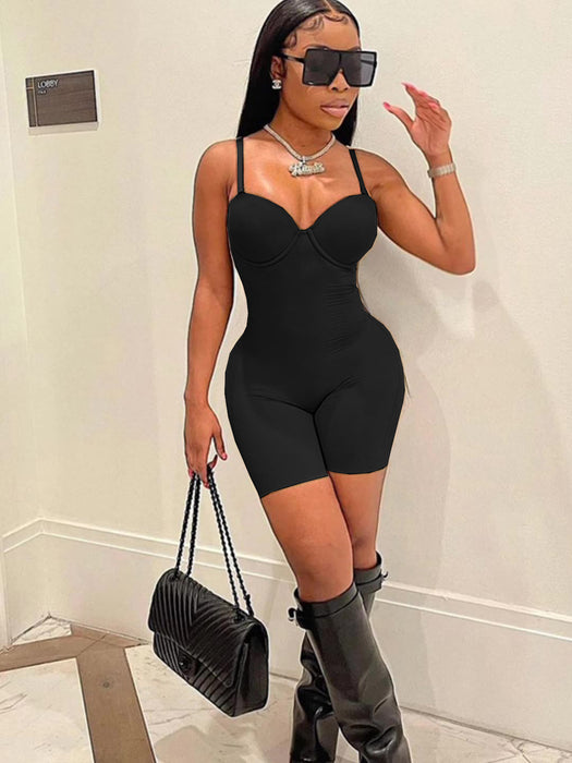 Summer Women Clothing New Sexy Low-Cut Sling High Waist Figure Flattering Sheath Romper for Women Romper