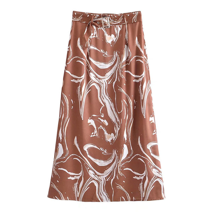 Summer Women Street with Belt Printed Skirt