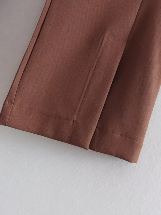 Summer Women Clothing Brown Slit Design Casual Straight Pants Trousers