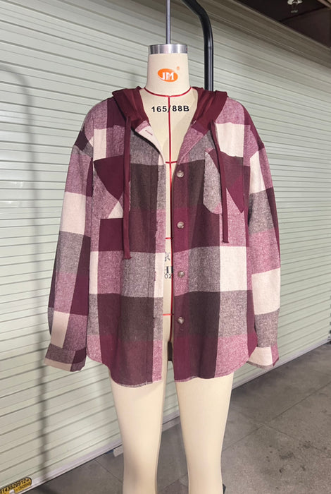 Women Autumn Winter Plaid Shirt Button Down Jacket Coat Plaid Shacket Jacket Clothing with Pocket Cozy Long Sleeve Casual Boyfriend Shirt