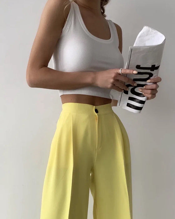 Summer Women Clothing Solid Color Work Pant Elastic Waist Casual Trousers