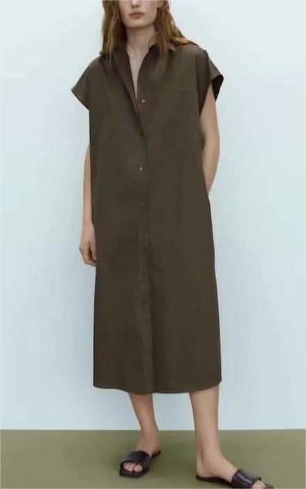 Summer Women Clothing Collared Short Sleeve Breasted Chest Pocket Shirt Dress for Women