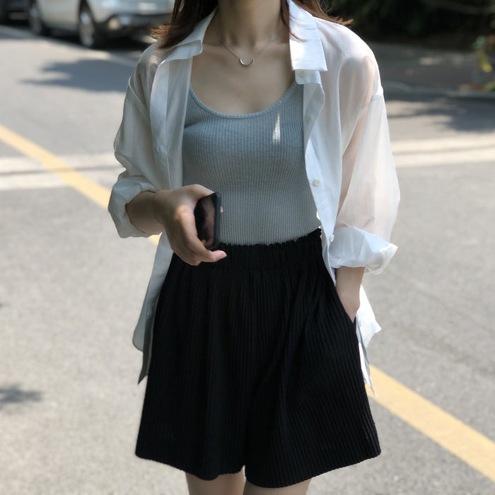 Summer Tencel Shirt Women Yan Double Solid Color Backless Sneaky Design Loose Sunscreen Clothes Women