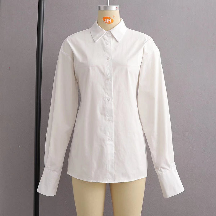 Summer Women Shirt Trendy Slim Fit Sexy Hollow Out Cutout Poplin Backless Knotted Shirt