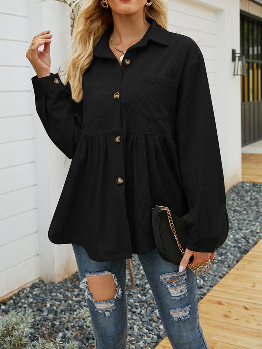 Women Autumn Winter Casual Loose Pleated Corduroy Shirt for Women