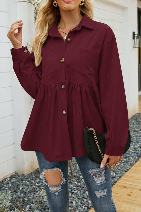 Women Autumn Winter Casual Loose Pleated Corduroy Shirt for Women