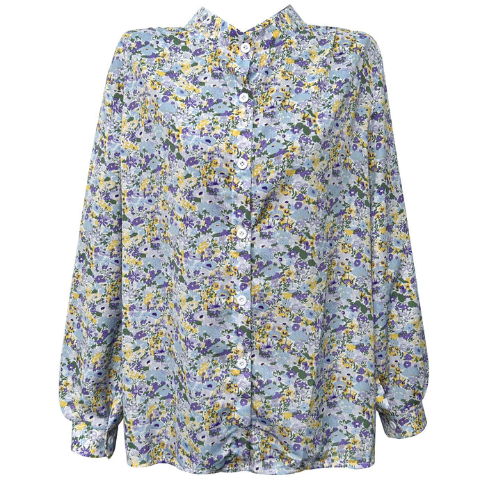 Autumn Winter Wih Printed Shirt Single Breasted Bishop Sleeves Top