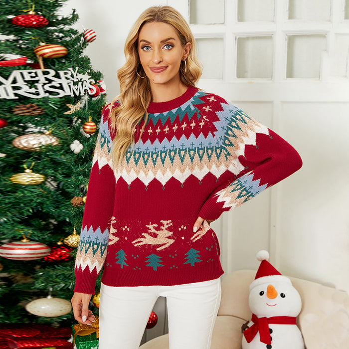 Christmas Sweater Women Autumn Winter Deer Jacquard Pullover Christmas Tree Sweater