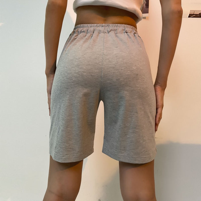 Summer Women Clothing Pants Straight Pleating Gray Sports Shorts