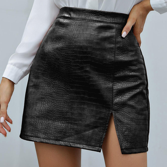 Irregular Asymmetric Solid Color All-Matching Package Hip Faux Leather Skirt Leather Skirt Women