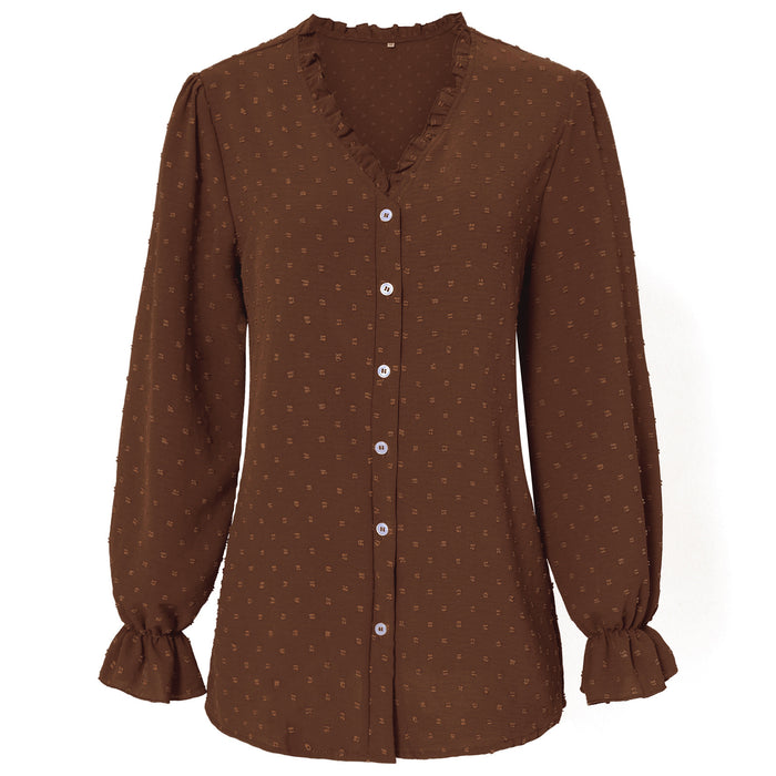 Top Early Autumn V-neck Shirt Women Casual All-Matching Polka Dot Shirt