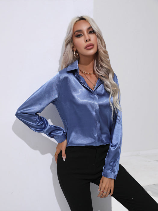 One Button Satin Shirt Women Shirt Long Sleeve Shirt Spring Summer Women Clothing