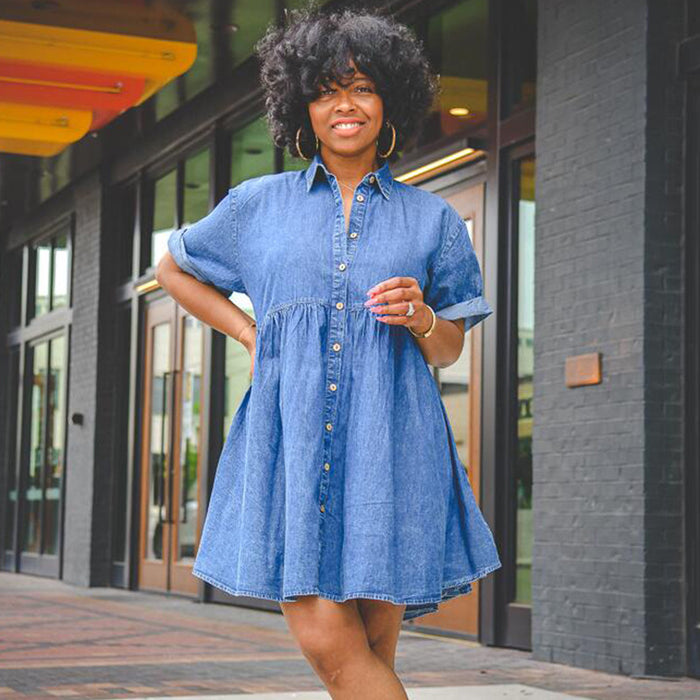 Denim Short Sleeve Slim Dress Pettiskirt