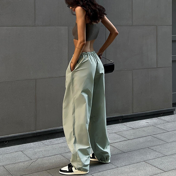 Drawstring Waist Casual Straight Pants Street Trends Women Simple Loose Cargo Pants