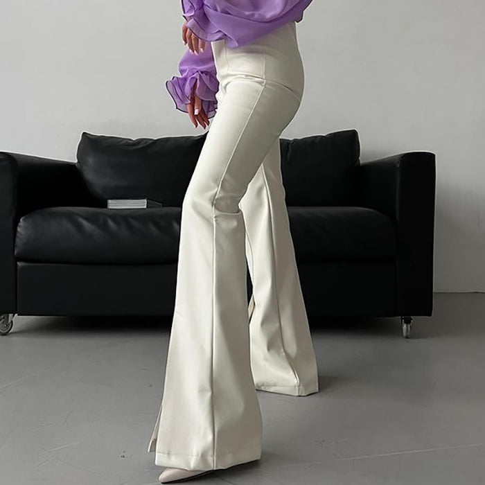 Autumn Winter Faux Leather White Stitching Slit Sexy Tight Slightly Flared Leather Pants Women Agent