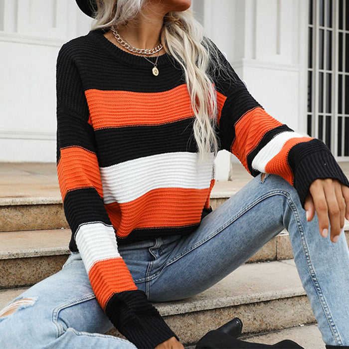 Sweater Trendy Thin Long Sleeve Loose Striped Sweater for Women