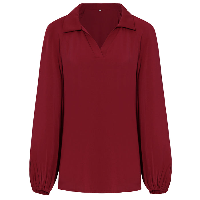 Shirt Women Solid Color V-neck Shirt Niche High-End Shirt