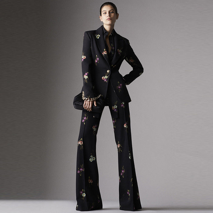 Goods Star Elegant Printed Suit Flared Pants Suit Two Piece Suit