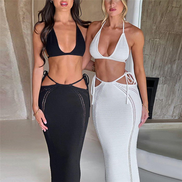 Women  Clothing Summer Sexy Backless Strap Vest High Waist Slim Skirt Set for Women