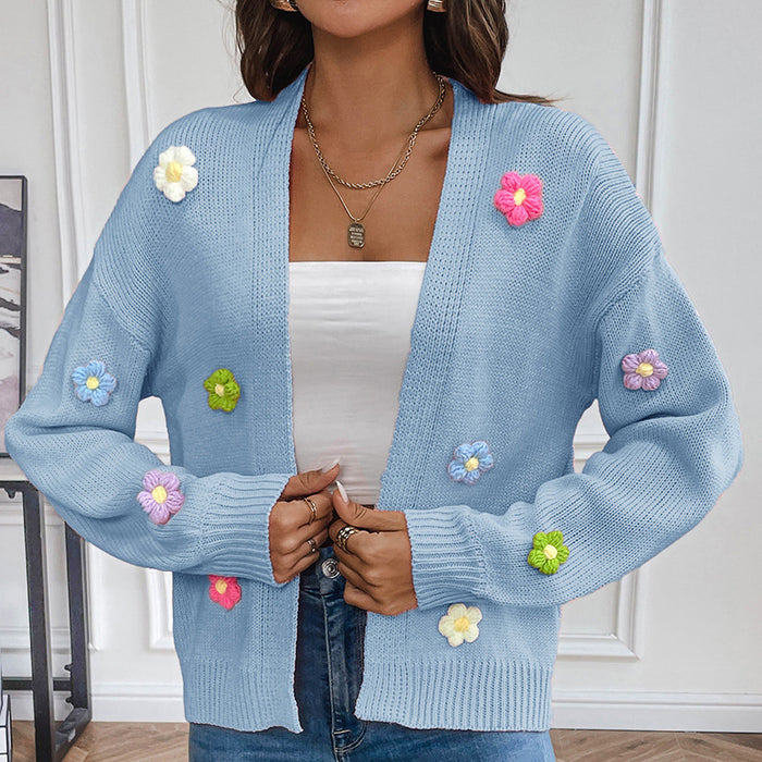 Hand Crocheting Floral Sweet Knitted Cardigan Sweater Coat Women Idle Casual Loose Sweater