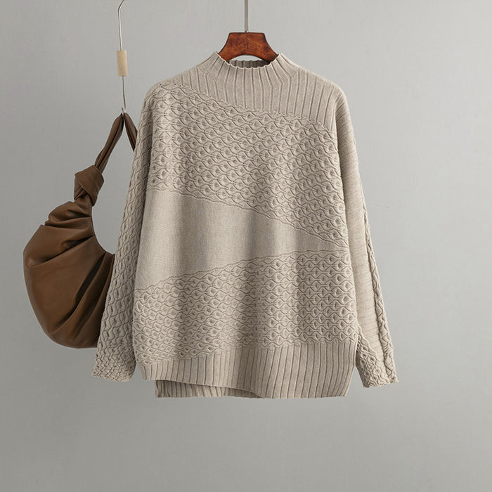 Loose Sweater Half Turtleneck Autumn Winter Minimalist Long Sleeve Twisted Undershirt Sweater Women Top