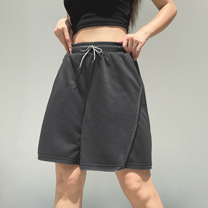 Street Drawstring Elastic Waist Straight Split Design Casual Pants Sexy Outdoor All Matching Slimming Sweatshirt Shorts