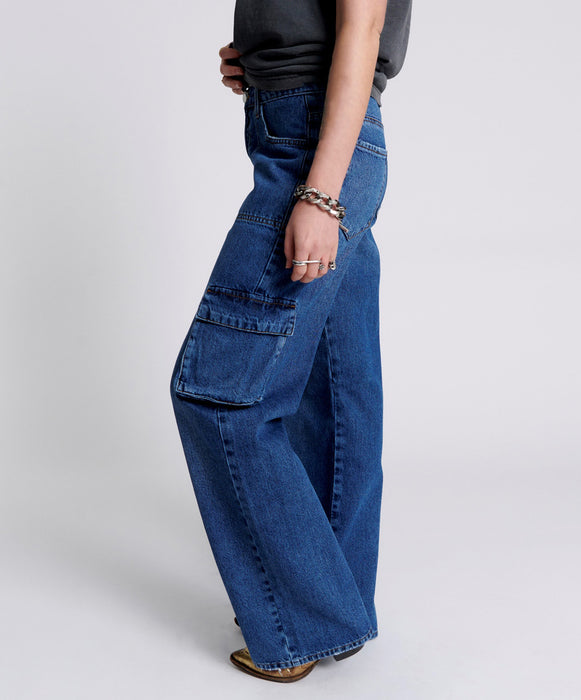 Multi Bag Jeans Women High Waist Tooling Pants Loose Washed Jeans