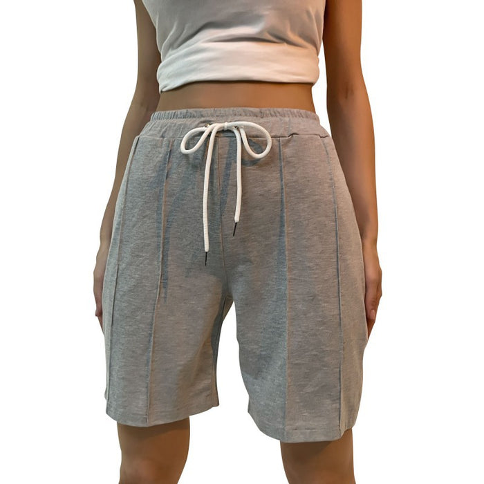 Summer Women Clothing Pants Straight Pleating Gray Sports Shorts