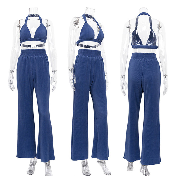 Spring Loose Women Pants Suit Elegant High Waist Long Sleeves Three Piece Set Hair