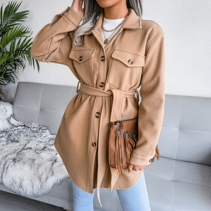 Autumn Winter Single Breasted Woolen Coat Outerwear   Women Clothing