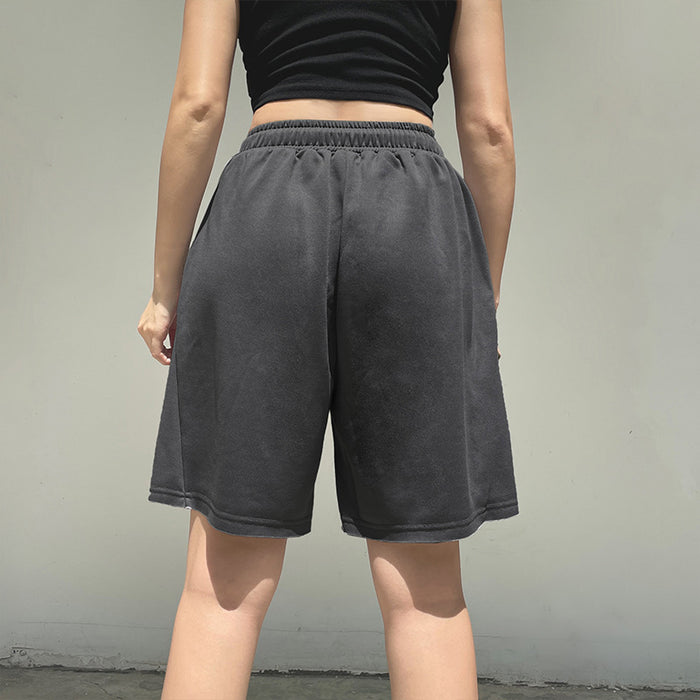 Street Drawstring Elastic Waist Straight Split Design Casual Pants Sexy Outdoor All Matching Slimming Sweatshirt Shorts