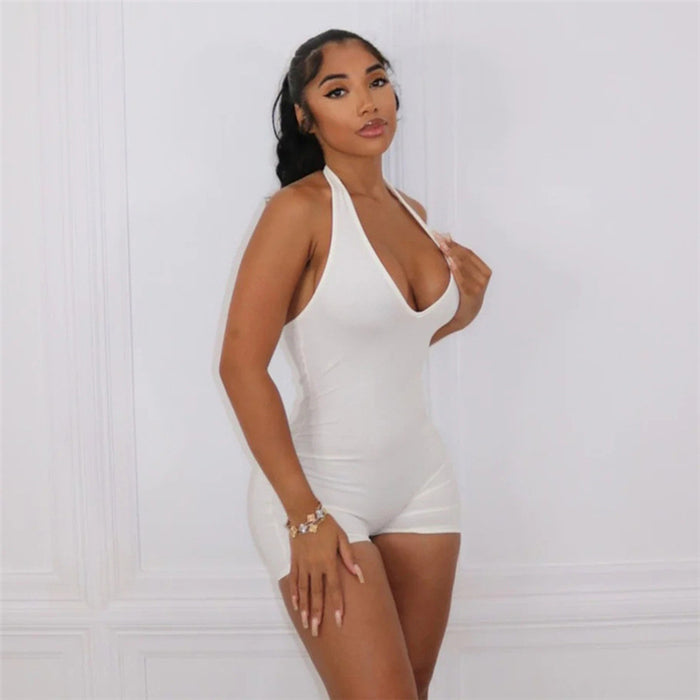 Summer Women Clothing Sexy Casual Low Collar Halter High Waist Tight Backless Romper for Women