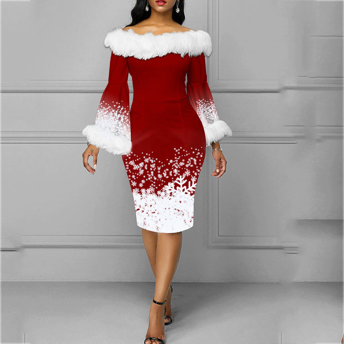 Autumn Winter Christmas Long Long Sleeve Sheath Dress Women