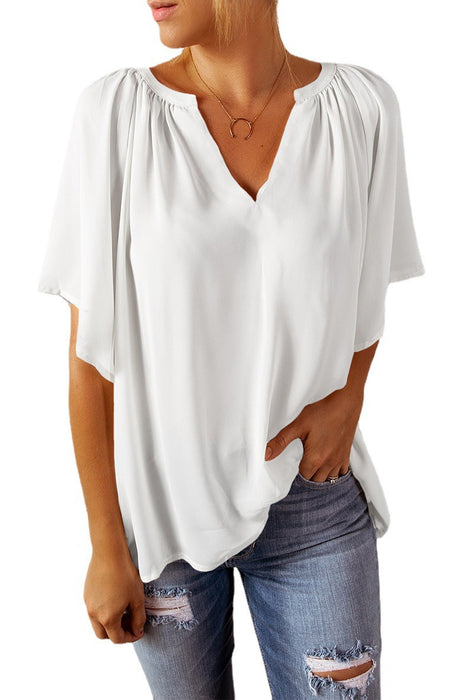 Spring Summer Summer New Loose Half Sleeve T-shirt Ladies V-neck Pullover Top