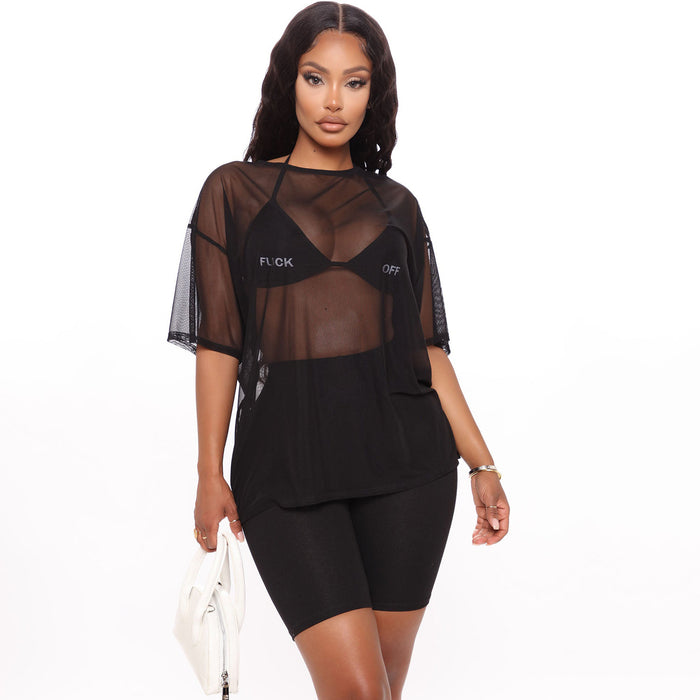 Summer Women Clothing Sexy Mesh Loose See-through Two-Piece Set for Women