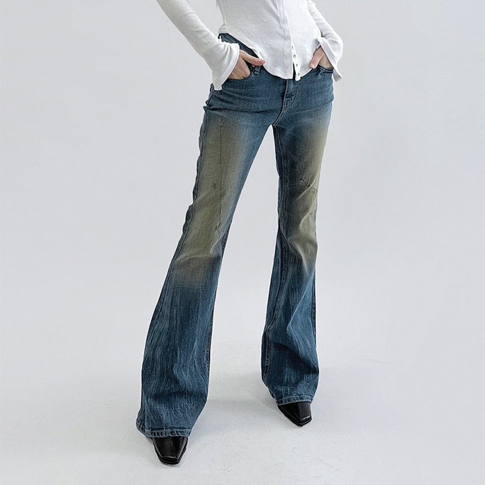 Street Stretch Slim Washed Blue Jeans Mid Waist Basic All Matching Sexy Slimming Bootcut Pants