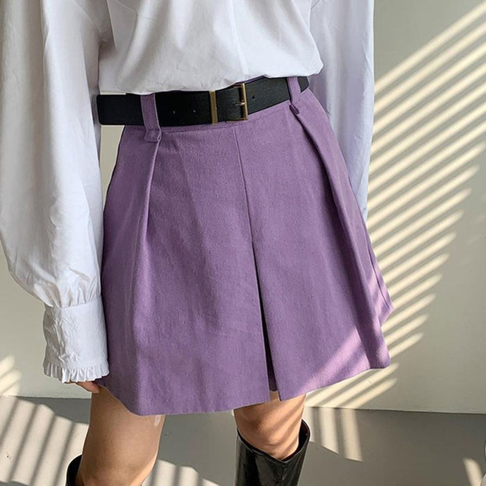 Spring Women Clothing Short Skirt High Waist Ruched Skirt Casual Office Sheath Purple A- line Skirt