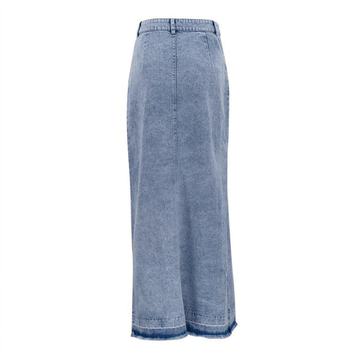 Light Colored Skirt Women Raw Hem High Waist Long Skirt Frayed Loose Fashionable with Side Slit Denim Skirt