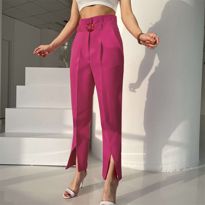 Summer Slim Leg Split Work Pant Cropped Pants Casual Women  Pants Office Work Pant