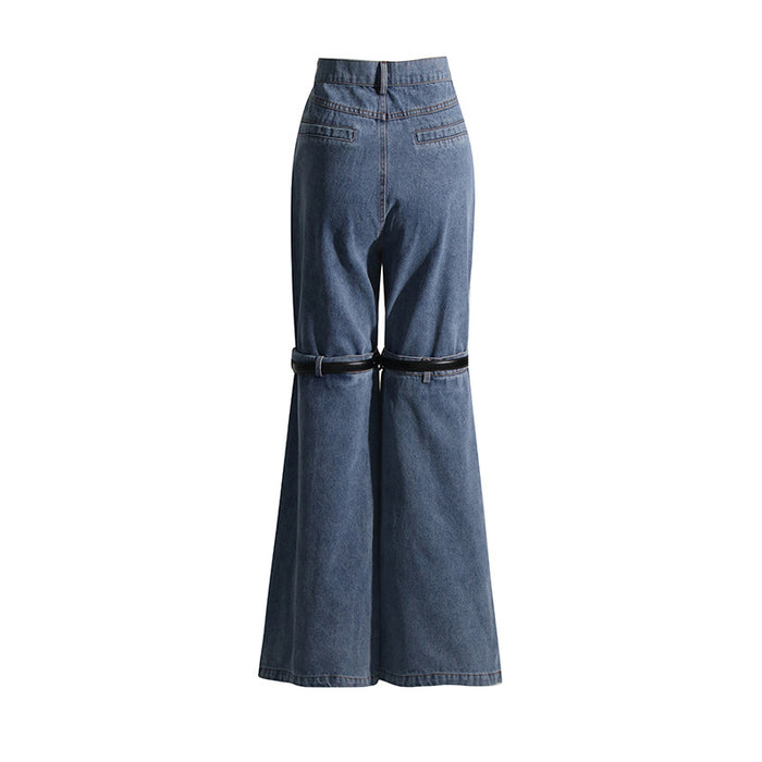 Autumn Korean Washed Cotton Jeans Deconstruction Stitching Straight Leg Pants Narrow Elastic Wide Leg Pants Trousers