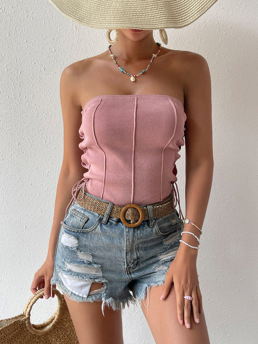 Summer Simple Double Sided Lace up Sexy Bandeau Tube Top