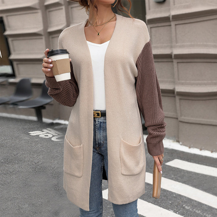 Autumn Women Clothing Colorblock Sweater Coat Women Autumn