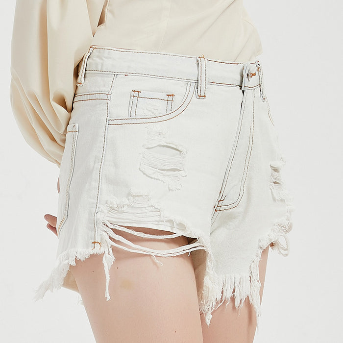 Spot  Fashion Ripped Jeans High Waist Slimming Denim Shorts for Women