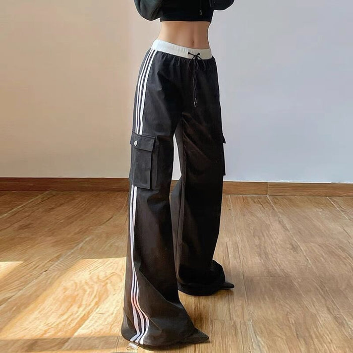 Fall Women Clothing Street High Waist Striped Ankle Tied Casual Pants Women