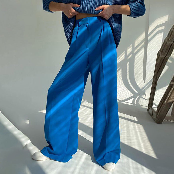 Spring Office High Waist Loose Klein Blue Casual Trousers Drooping Wide Leg Pants Women Work Pant