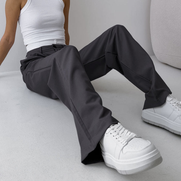 Gray Comfort Casual High Waist Loose Drooping Slimming Wide Leg Pants Summer Trousers for Women