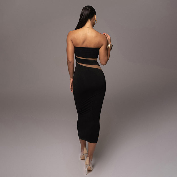 Sexy Elegant Party Maxi Dress Tube Top Hollow Out Cutout Sheath Slim Dress