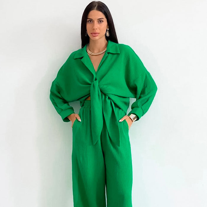 Autumn Double Layer Gauze Pajamas Set Loose Wide Leg Pants Sweet Ladie Homewear Can Be Worn outside